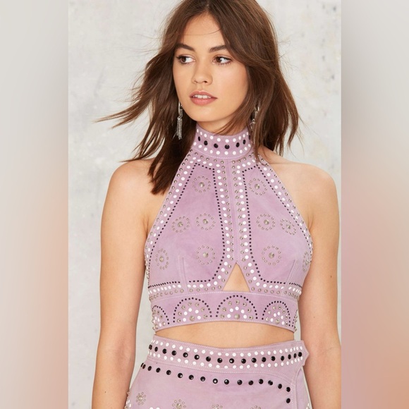 Nasty Gal Dresses & Skirts - Nasty Gal - Lilac Sisters of the Moon Studded Suede Skirt & Top Set